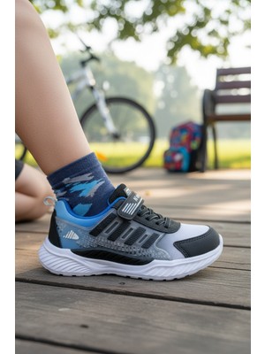 Enoch Çizgi Detaylı Çocuk Spor Ayakkabı Cırtlı