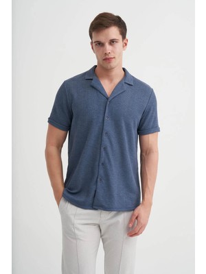 Cazador Slim Fit Örme Pamuklu Lacivert Erkek Gömlek 20000