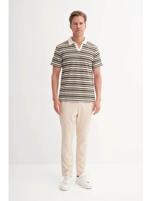 Cazador Regular Fit Örme Çizgili Yeşil Erkek Polo Yaka T-Shirt 40330