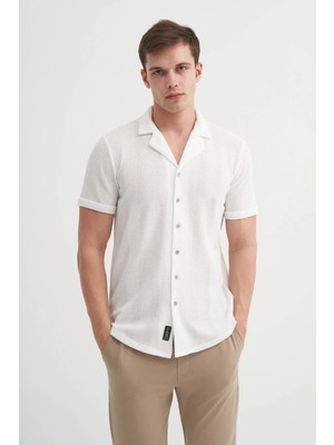 Cazador Slim Fit Örme Pamuklu Ekru Erkek Gömlek 20000