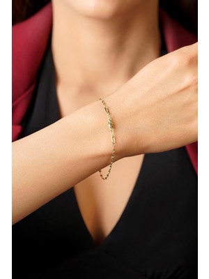 Fiyonk Kuyumculuk 14 Ayar Altın Kalemli Badem Aynalı Zincir Bileklik