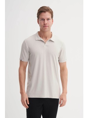 Cazador Regular Fit Örme Dokulu Açık Gri Erkek Polo Yaka T-Shirt 42040