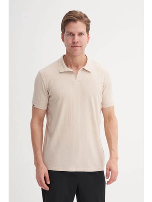 Cazador Regular Fit Örme Dokulu Bej Erkek Polo Yaka T-Shirt 42040