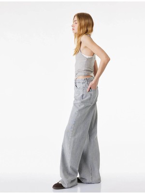 Koton Wide Leg Taş Detaylı Gri Kadın Jean Pantolon 6SAL40006MD