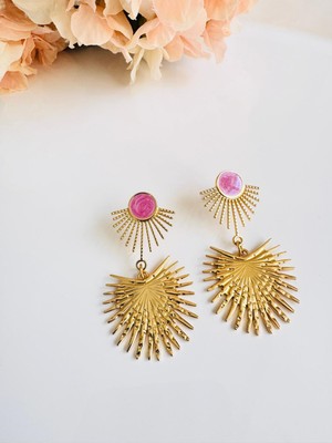 Devi Fashion Gold Yelpaze  Küpe 5 cm