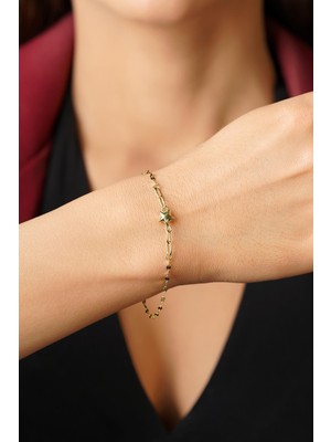 Fiyonk Kuyumculuk 14 Ayar Altın Şişko Yıldız Detaylı Aynalı Zincir Bileklik