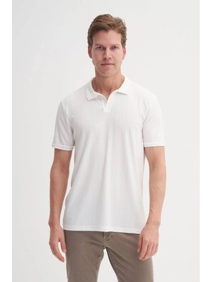 Cazador Regular Fit Örme Dokulu Beyaz Erkek Polo Yaka T-Shirt 42040