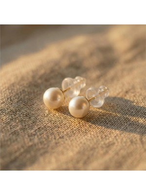 Zeino Orta Top Beyaz Inci Küpe - 925 Ayar Gümüş Kaplama 14K Altın Rengi, 8 mm Çap