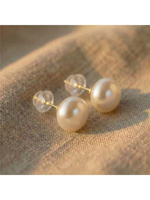 Zeino Büyük Top Beyaz Inci Küpe - 925 Ayar Gümüş Kaplama 14K Altın Rengi, 1 cm Çap