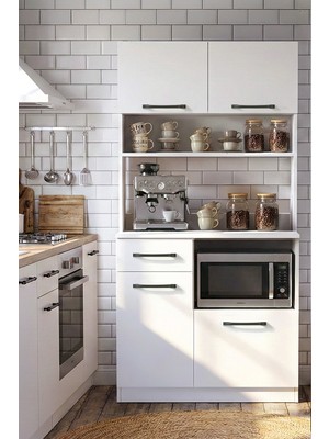 Robeve Kahve Köşesi Dolabı Beyaz Geniş Depolama Alanı Çok Amaçlı Dolap Modern Kahve Köşesi Geniş Depolama Alanlı Mutfak ve Yaşam Alanı Dolabı Çok Amaçlı Dolap