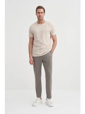 Cazador Slim Fit Bisiklet Yaka Örme Bej Erkek T-Shirt 41770