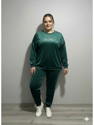 Mavera Büyük Beden Kadife Baskılı Pijama Takımı