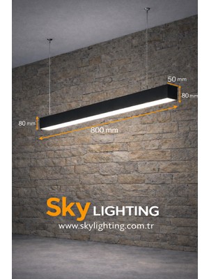 Sky Lighting 6500K / Lineer 80CM ( Siyah Kasa / Beyaz Işık ) Sarkıt LED Avize /salon/mutfak/lineer Avize