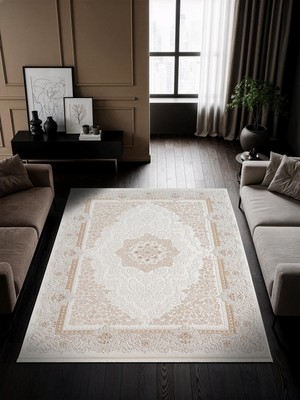 Cotto Home Solos OL001B Krem Akrilik Halı Yumuşak Dokulu Pamuk Taban Tozu Az Salon Yatak Odası Mutfak Koridor