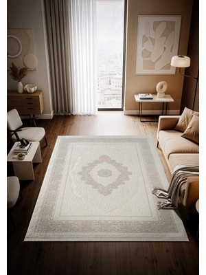 Cotto Home Moon MO108G Gri Halı Klasik Desen Akrilik Pamuk Taban Salon Oturma Odası Halısı