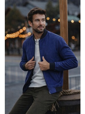 Comstar Erkek Comfort Fit Basic Lacivert Süet Nubuk Ceket