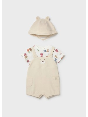 Mayoral Yenidoğan Erkek Bebek Şapkalı Şort Tulum Bej