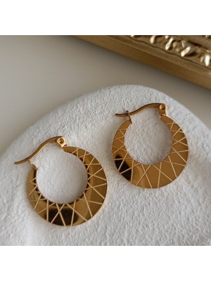 Lente Aksesuar Kadın Retro Lazer Kesim Geometrik Desenli Çelik Küpe