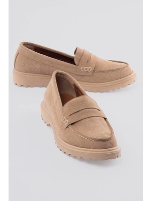 Mubiano Kadın Süet Loafer Günlük Ayakkabı Nerra Bej