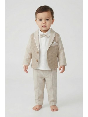 Minipomes Erkek Bebek File Ceketli Keten Takım Elbise Bej