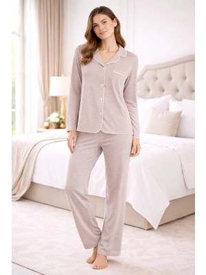 Nena Uzun Kol Önden Düğmeli Kadın Pijama Takım 14988
