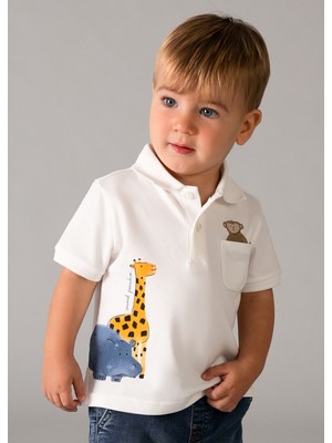 Mayoral Erkek Bebek Baskılı Yakalı Tshirt Krem