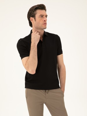 Cacharel Erkek Siyah Slim Fit Polo Yaka Merserize T-Shirt 50284772-VR046