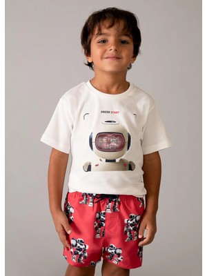 Mayoral Erkek Çocuk Fligran Baskılı Tshirt Krem