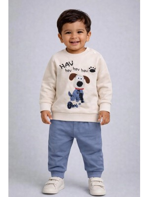 Dinamik çocuk Erkek Bebek Köpek Nakışlı Alt Üst 2li Eşofman Takımı – 2iplik Mevsimlik 2'li Takım 3-6-9-12AYLIK