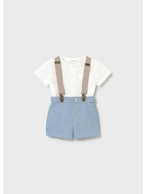 Mayoral Yenidoğan Erkek Bebek Askılı Şort Gömlek Takım Mavi
