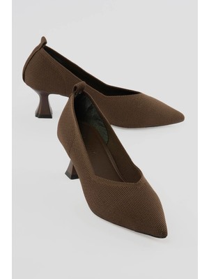 Mubiano Kadın Triko Stiletto Sivri Burun Topuklu Ayakkabı Astrev Kahverengi