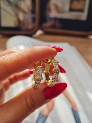 Xuping Jewelry Gold Geometrik Taş Detaylı Halka Küpe