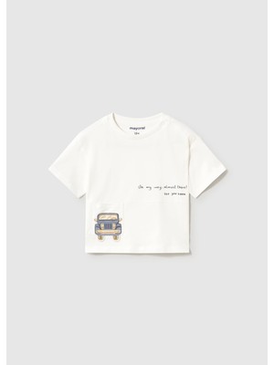 Mayoral Erkek Bebek Araba Baskılı Oversize Tshirt Krem