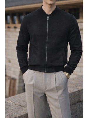 Comstar Erkek Smart Casual Siyah Nubuk Ceket