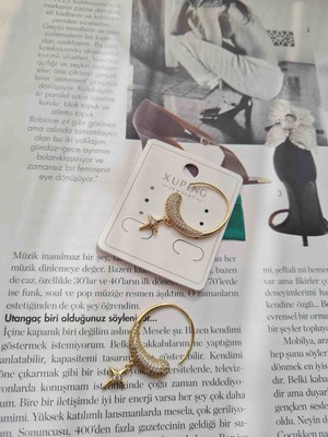 Xuping Jewelry Gold Ay Yıldız Taş Detaylı Halka Küpe