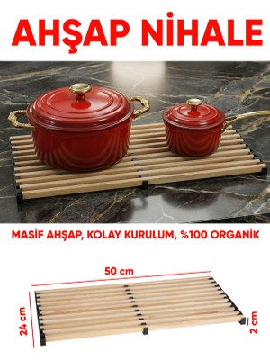 Nwood Nihale Masif Ahşap Tencere Çaydanlık Altı 50X24 cm Büyük Boy