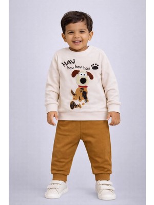 Dinamik çocuk Erkek Bebek Köpek Nakışlı Alt Üst 2li Eşofman Takımı – 2iplik Mevsimlik 2'li Takım 3-6-9-12AYLIK