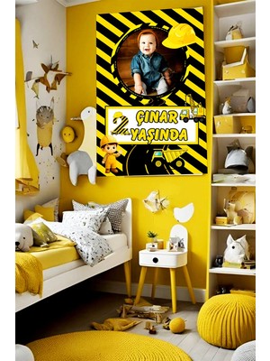 Gmt Ambalaj Traktör İnşaat Temalı Doğum Günü Temalı Kişiye Özel Isimli 70X100 cm Ölçüsünde Branda Afiş