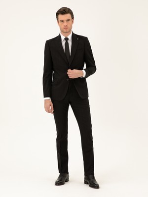 Cacharel Erkek Siyah Slim Fit Çizgili Yün Karışımlı Takım Elbise 50289000-VR046