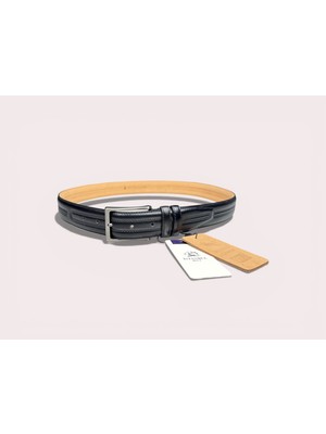 İstanbul Belt Hakiki Deri Erkek Kemer - 3.5 cm - Çift Şerit Kabartma Desenli Klasik Model