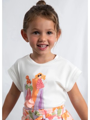 Mayoral Kız Çocuk Baskılı Tshirt Krem