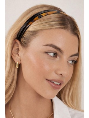 New Obsessions Midi Kaplumbağa Kabuğu Desenli ve Siyah Asetat Taç -1 Cm-2li