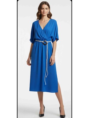 Modelist Kruveze Yaka Kemerli Midi Boy Elbise