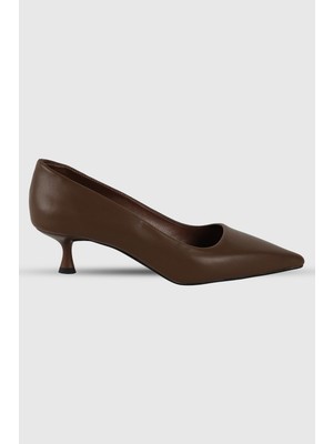 Kelly Kahve Mat Sivri Burun Kadın Stiletto