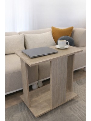 Nenu Nova C Tipi Traverten Yan Sehpa 60X35 cm Laptop ve Kahve Sehpası