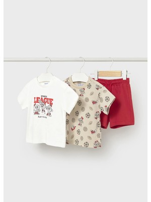 Mayoral Erkek Bebek Iki Tshirtlü Penye Şort Takım Kırmızı