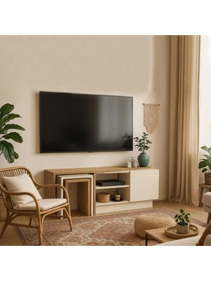 Dekorister Rodega Tv Sehpası Sepet - Kumtaşı 120 cm