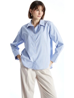 Lc Waikiki Yeni Sezon Çizgili Oversize Poplin Kadın Gömlek