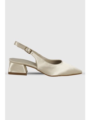 Hazel Bej Saten Arka Toka Detay Sivri Burun Kadın Topuklu Ayakkabı
