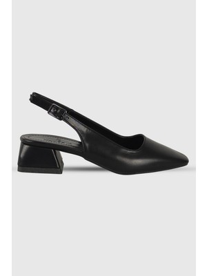 Polly Siyah Mat Arka Kemer Detay Küt Burun Kadın Topuklu Ayakkabı